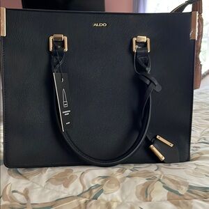 Aldo Black Structured Tote with Gold Accents